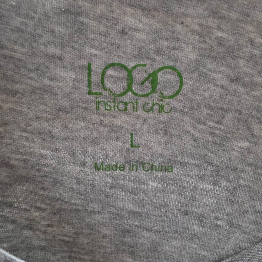 LOGO Instant Chic L Gray Ruffle Rhinestone 3/4 Sleeve Top - Picture 4 of 7